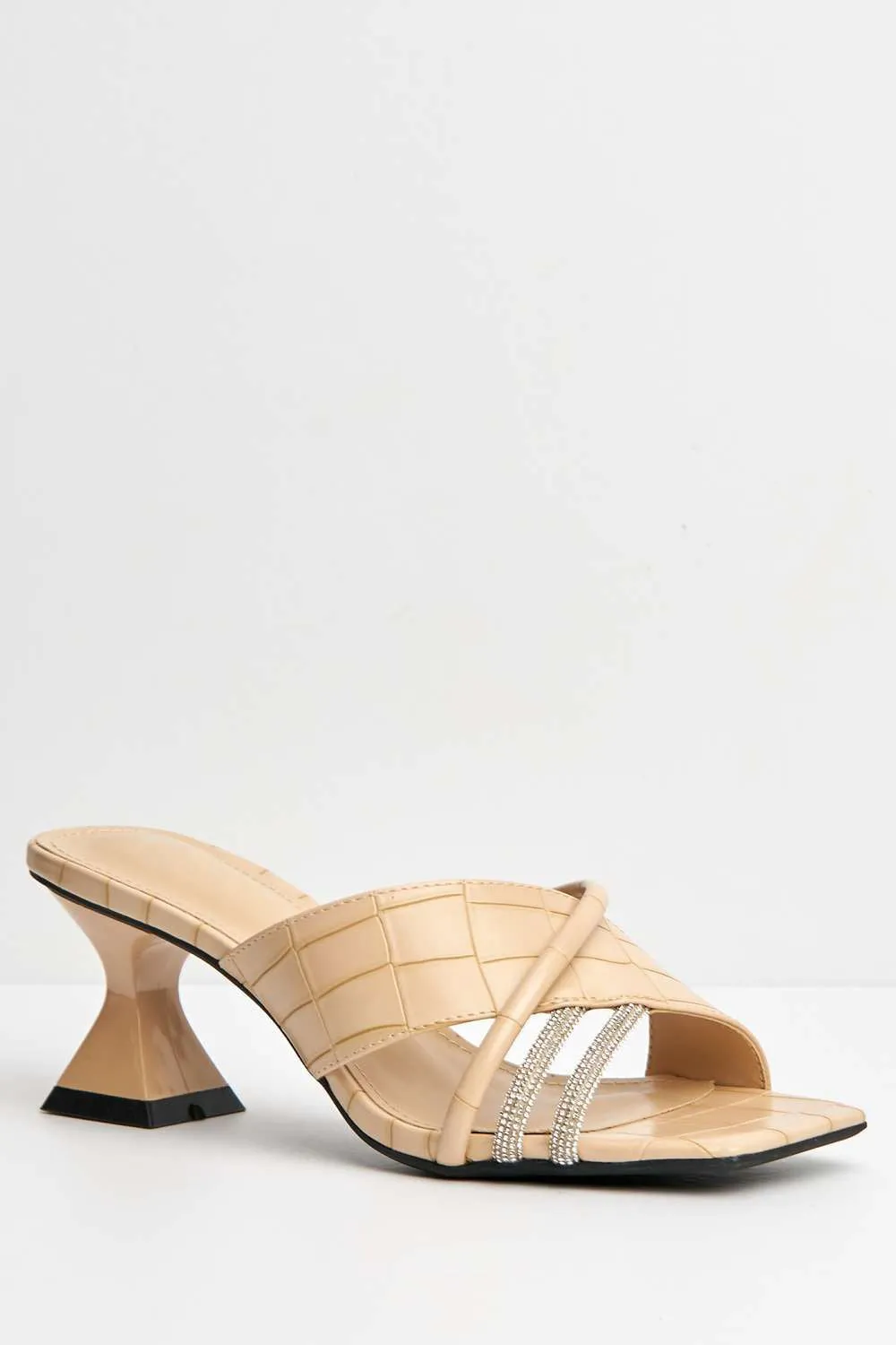 Socha Criss-Cross Diamante Strap Mules in Nude