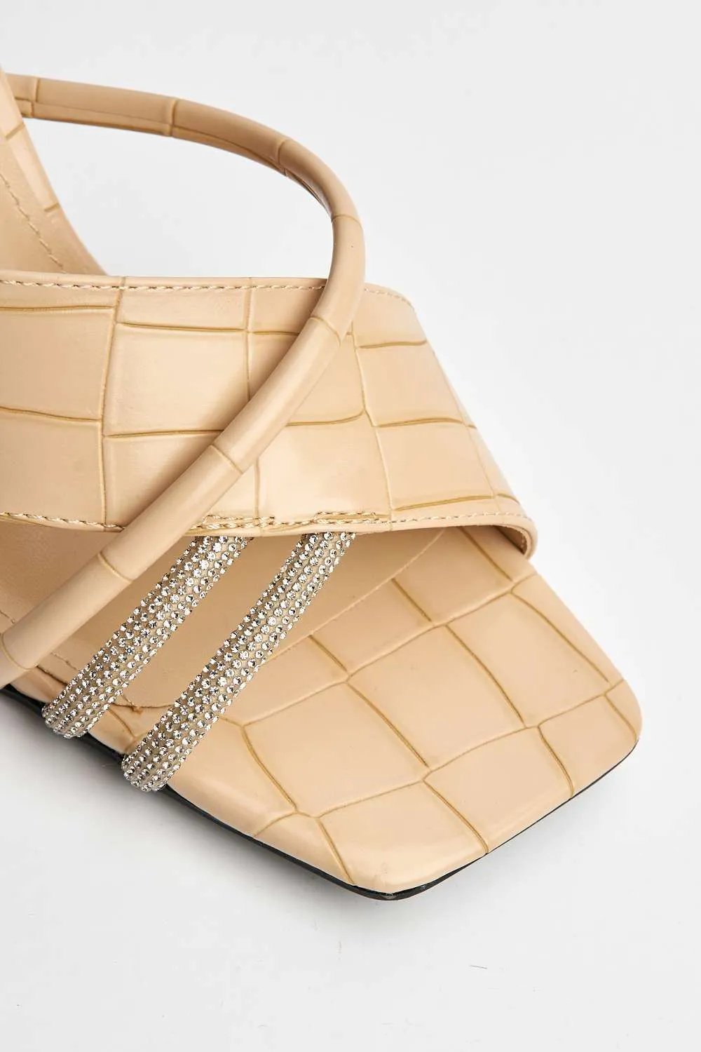Socha Criss-Cross Diamante Strap Mules in Nude