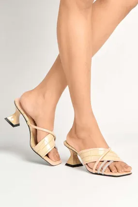 Socha Criss-Cross Diamante Strap Mules in Nude
