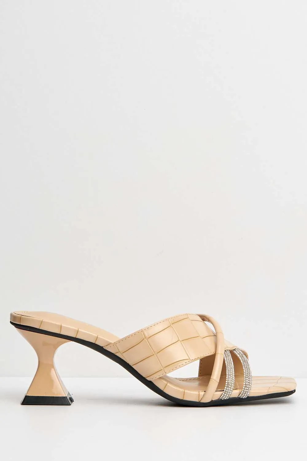 Socha Criss-Cross Diamante Strap Mules in Nude