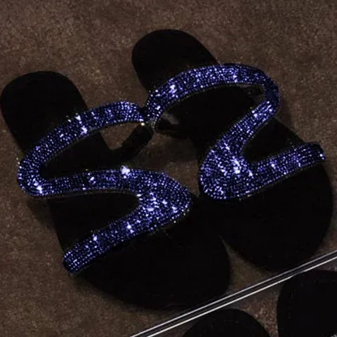 Sparkling Beads Glitter Flat Slide Sandals Women Shiny Slipper
