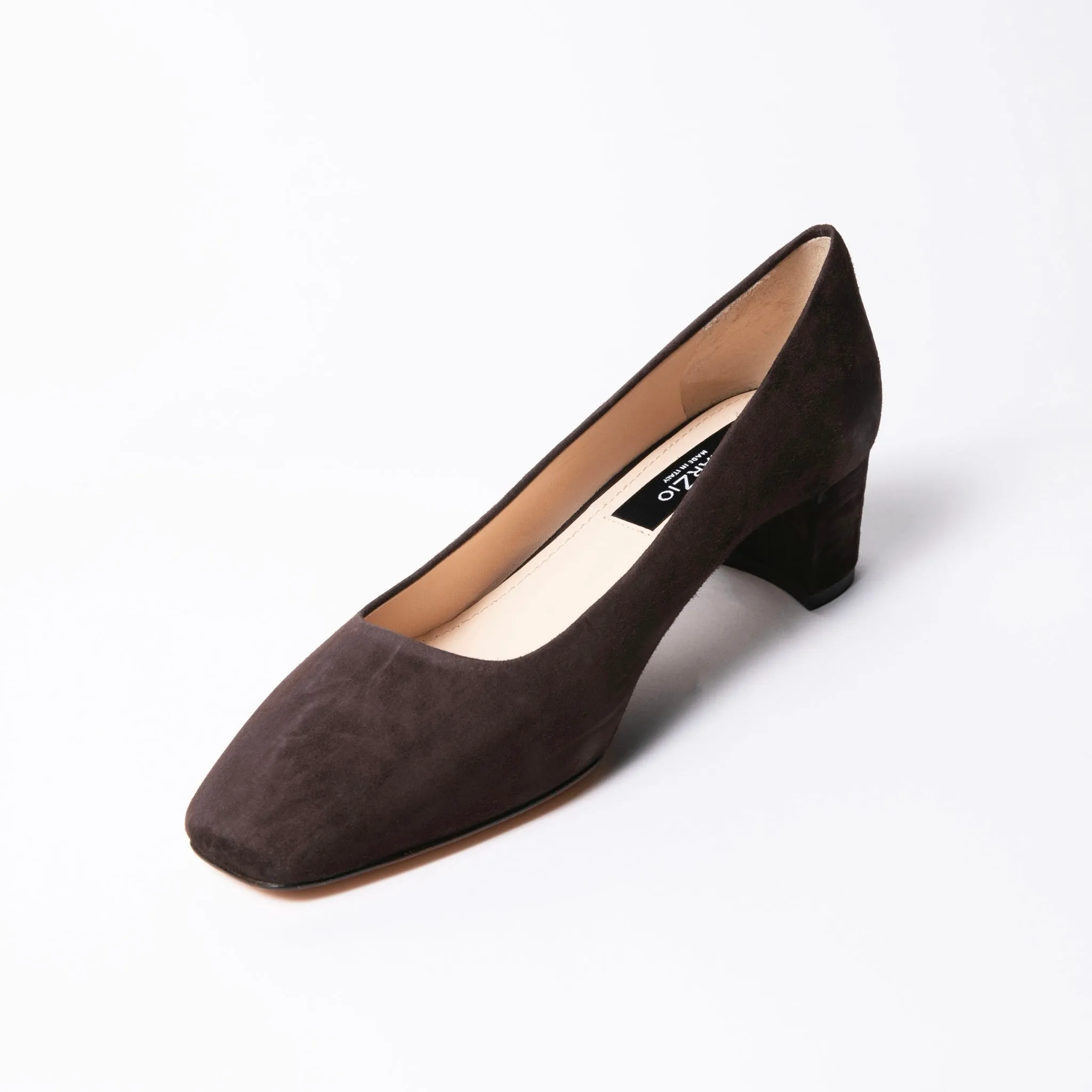 Square-toe pumps in brown suede