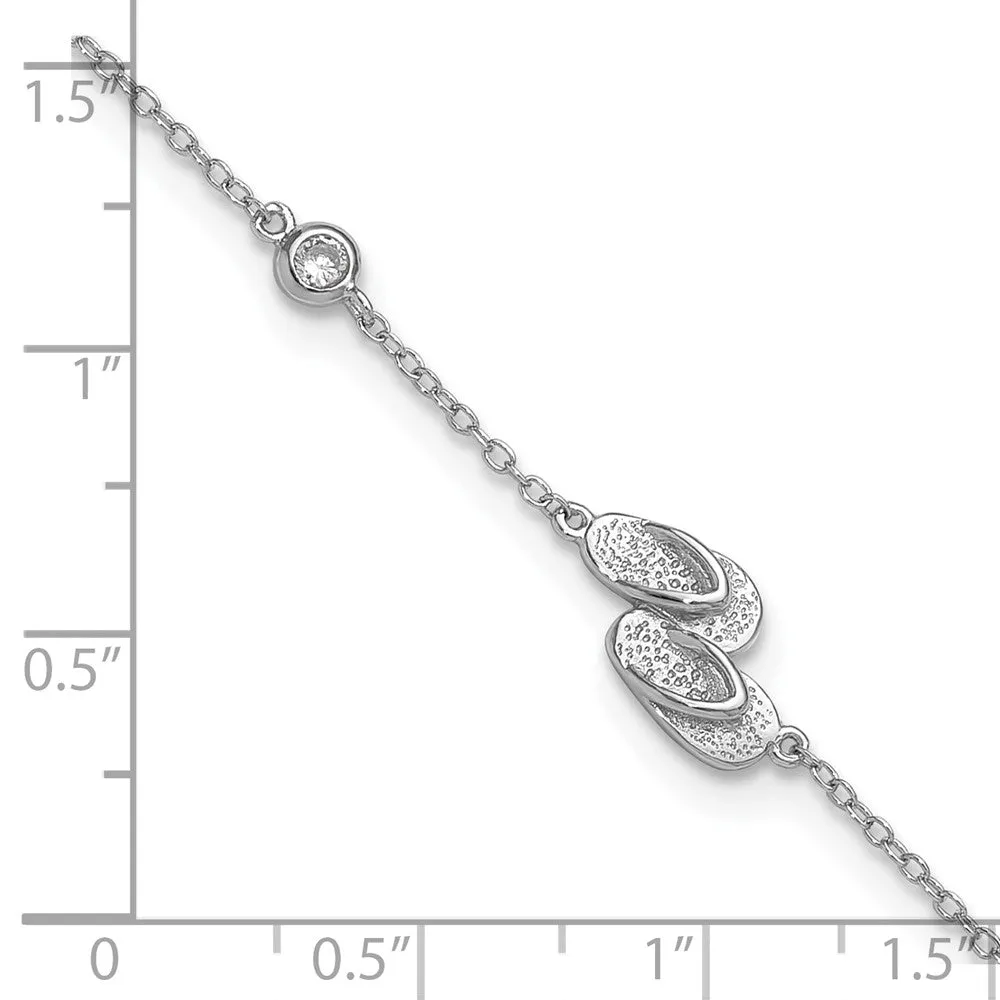 Sterling Silver Cubic Zirconia 11-inch Flip Flops Anklet