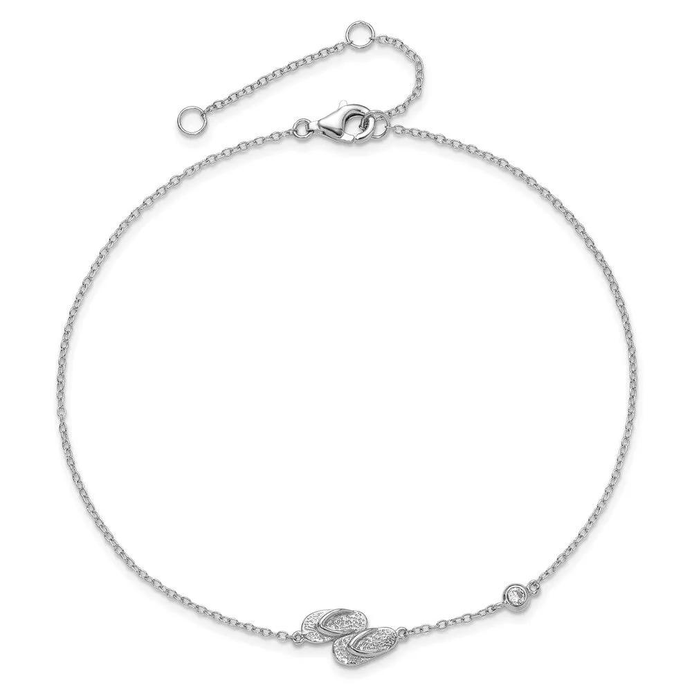 Sterling Silver Cubic Zirconia 11-inch Flip Flops Anklet