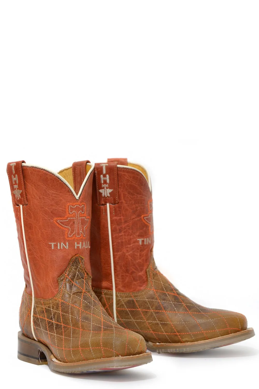 Tin Haul Boys Kids Tan/Orange Leather Crossed Bald Eagle Cowboy Boots