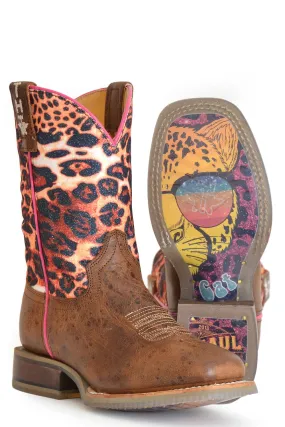 Tin Haul Youth Girls Brown Leather Cheetah Sparkles Cowboy Boots