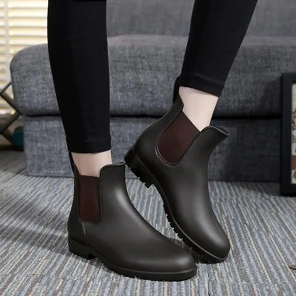 Women ankle short low heel chelsea rain boots