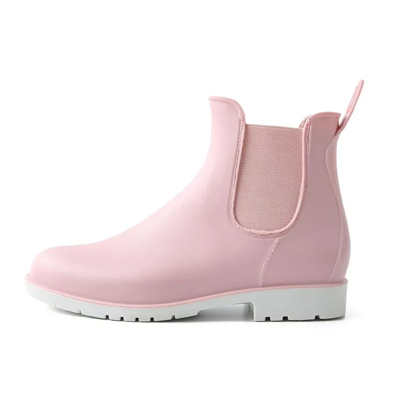 Women ankle short low heel chelsea rain boots
