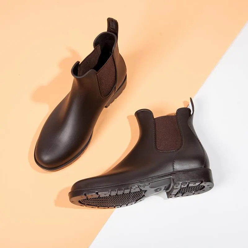 Women ankle short low heel chelsea rain boots