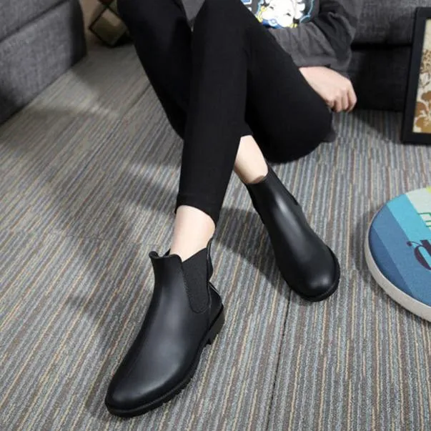 Women ankle short low heel chelsea rain boots