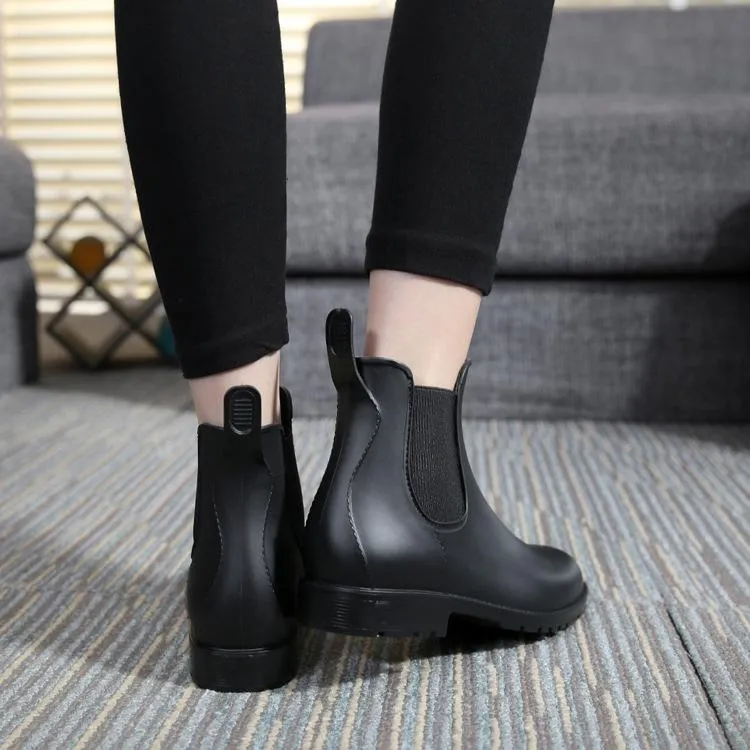 Women ankle short low heel chelsea rain boots