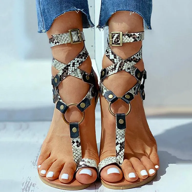 Women flat clip toe criss strap buckle gladiator sandals