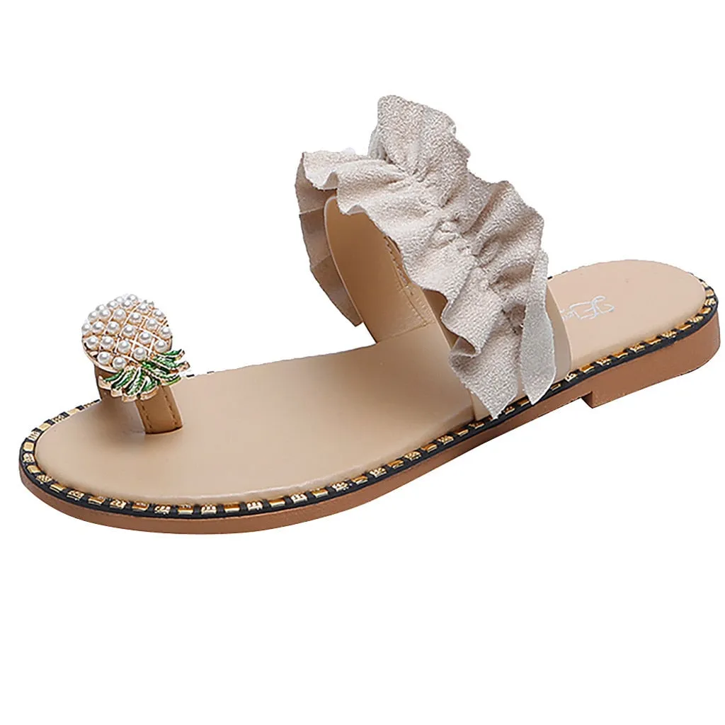 Women Girls Pearl Flat Bohemian Slippers