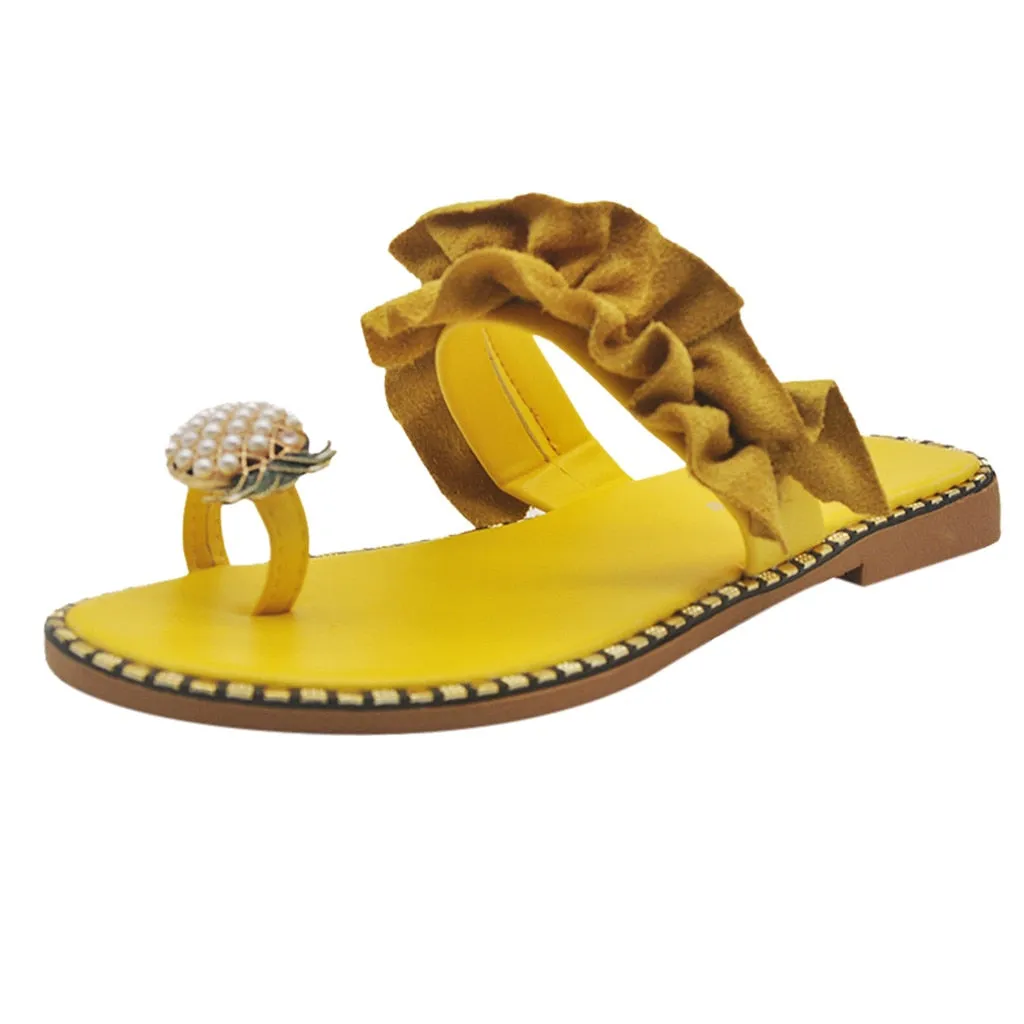 Women Girls Pearl Flat Bohemian Slippers
