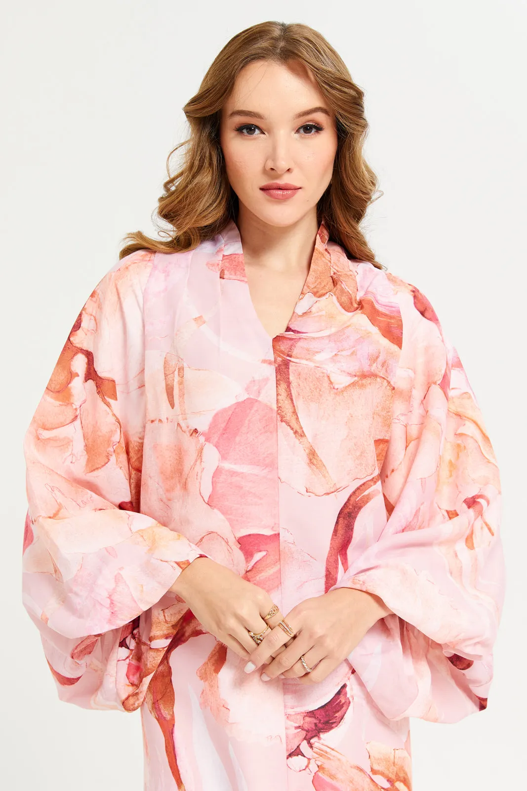 Women Pink Printed Long Sleeve Dress