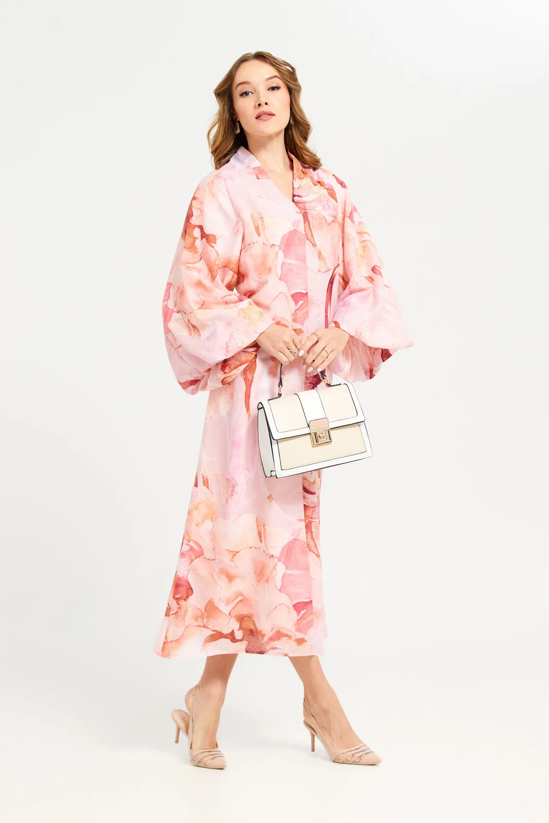 Women Pink Printed Long Sleeve Dress