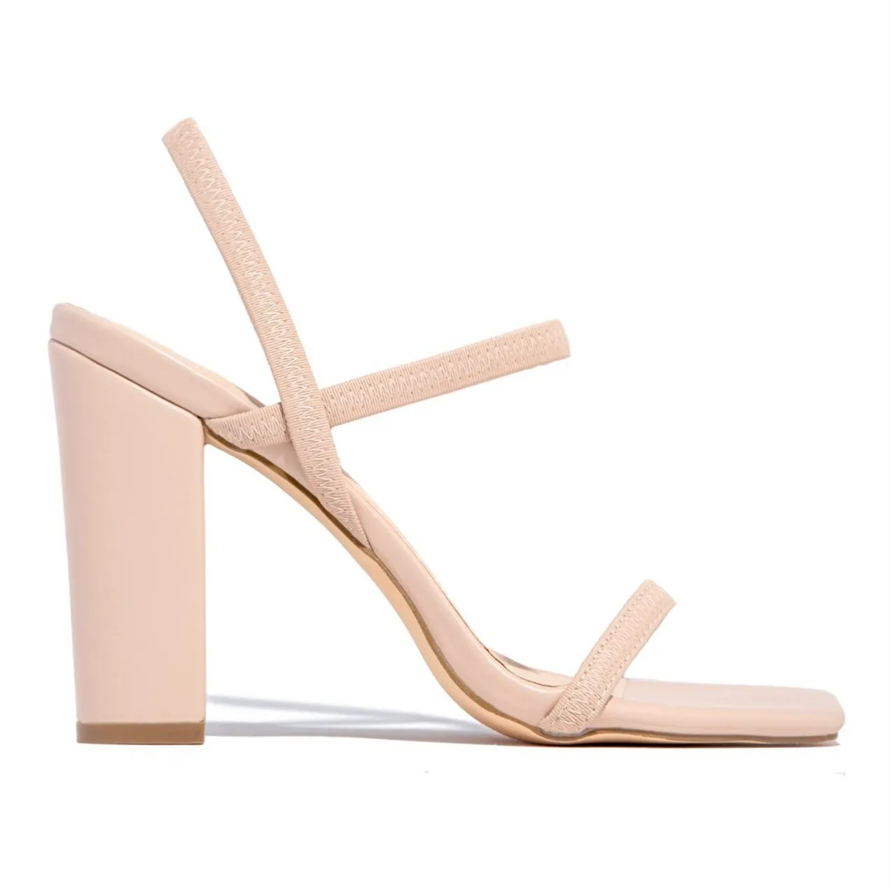 Women square peep toe ankle strap slingback chunky heels