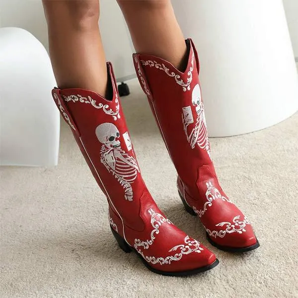 Women'S Embroidered High Block Heel Western Cowboy Boots 70475337C