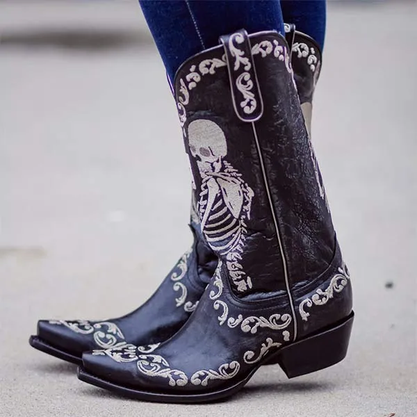 Women'S Embroidered High Block Heel Western Cowboy Boots 70475337C