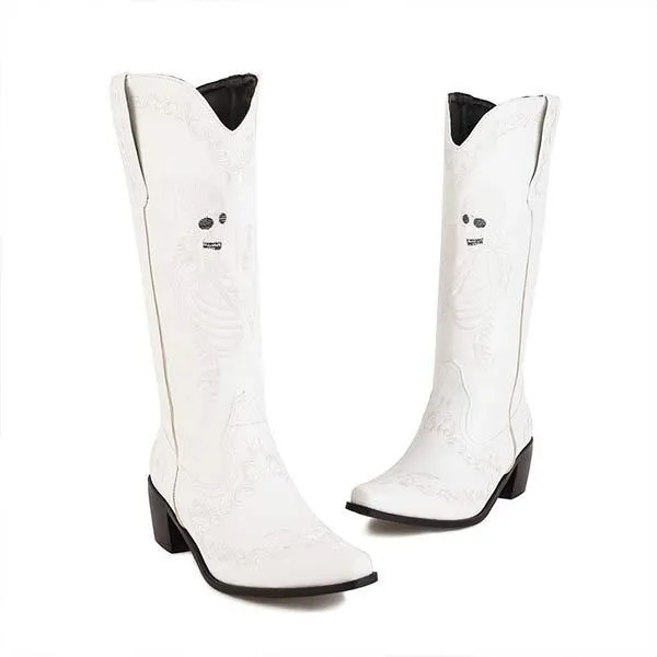 Women'S Embroidered High Block Heel Western Cowboy Boots 70475337C