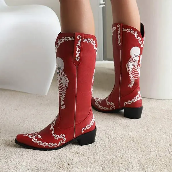 Women'S Embroidered High Block Heel Western Cowboy Boots 70475337C