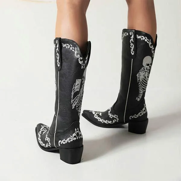 Women'S Embroidered High Block Heel Western Cowboy Boots 70475337C