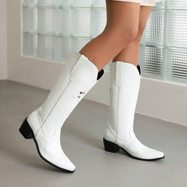 Women'S Embroidered High Block Heel Western Cowboy Boots 70475337C