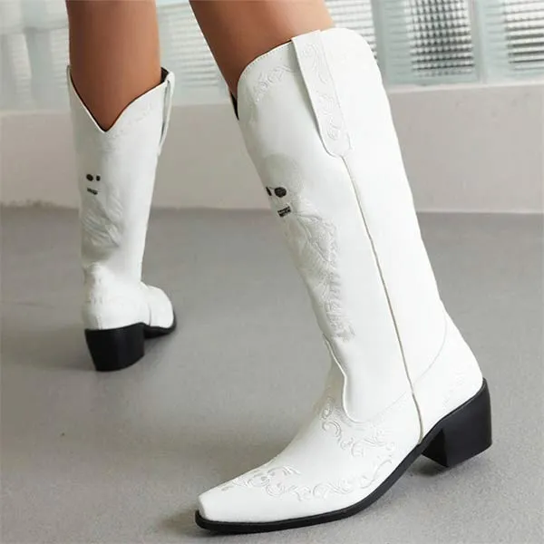 Women'S Embroidered High Block Heel Western Cowboy Boots 70475337C