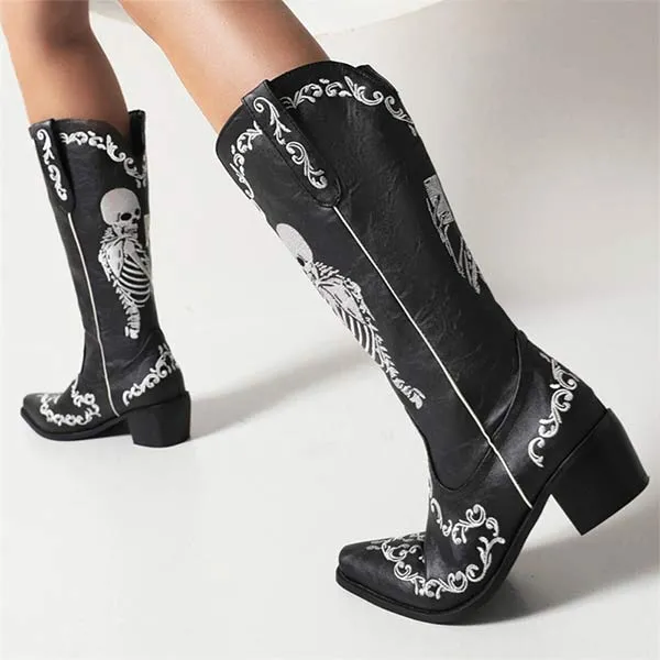 Women'S Embroidered High Block Heel Western Cowboy Boots 70475337C