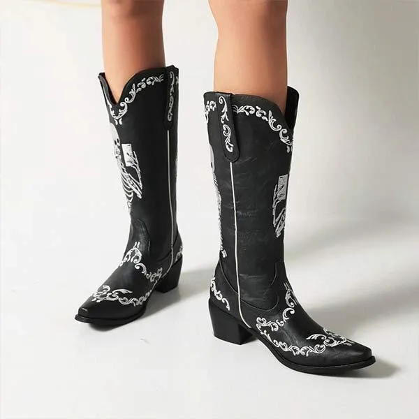 Women'S Embroidered High Block Heel Western Cowboy Boots 70475337C
