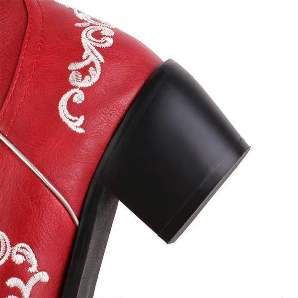 Women'S Embroidered High Block Heel Western Cowboy Boots 70475337C