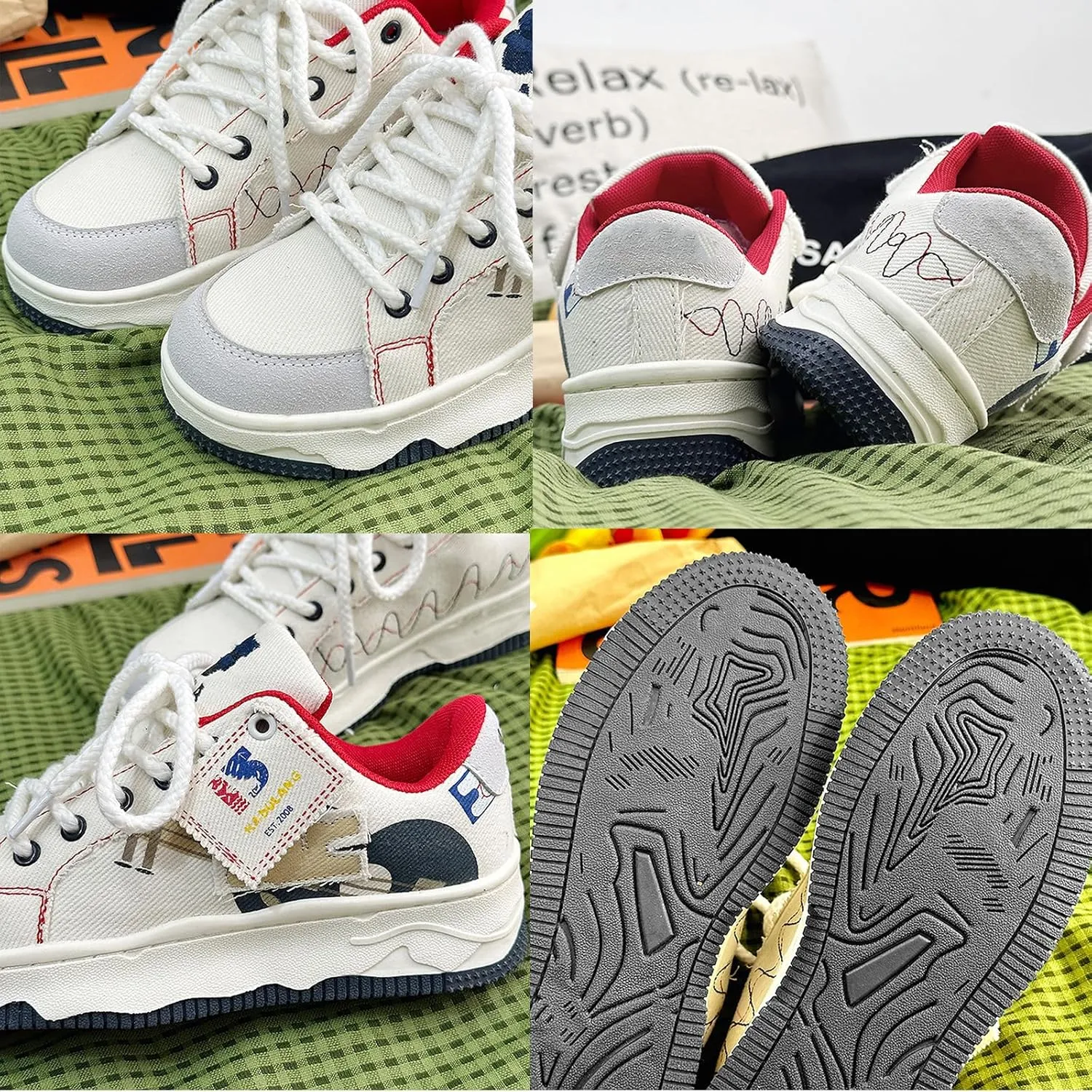 Women's Fashion Platform Sneakers - Breathable Lace-up Trainers with Thick Sole for Lightweight Casual Comfort - Canvas Sneakers for Couples (Men/Women),White-43