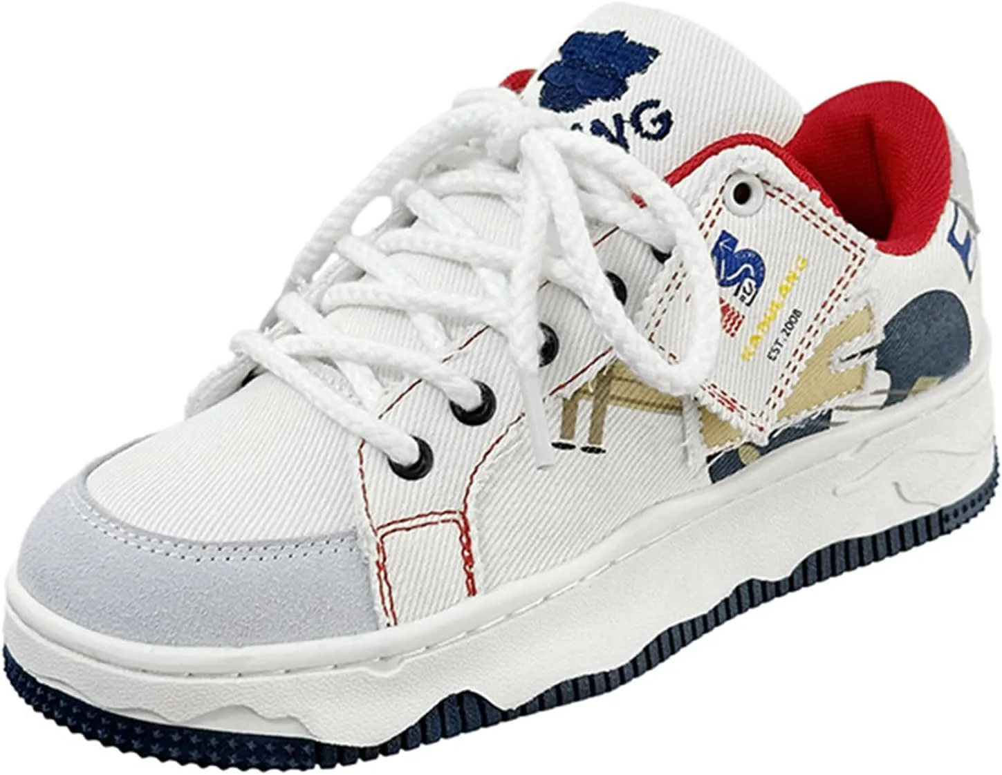 Women's Fashion Platform Sneakers - Breathable Lace-up Trainers with Thick Sole for Lightweight Casual Comfort - Canvas Sneakers for Couples (Men/Women),White-43