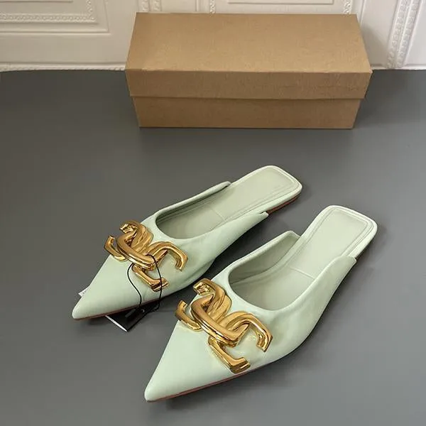 Women's Fashionable Pointed Toe Buckle Decorated Flat Slippers 33004057S