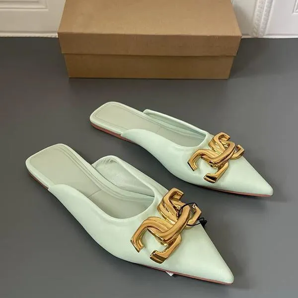 Women's Fashionable Pointed Toe Buckle Decorated Flat Slippers 33004057S