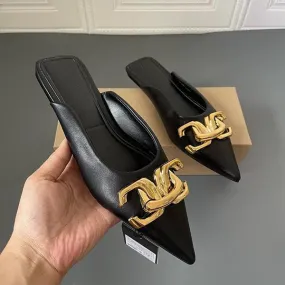 Women's Fashionable Pointed Toe Buckle Decorated Flat Slippers 33004057S