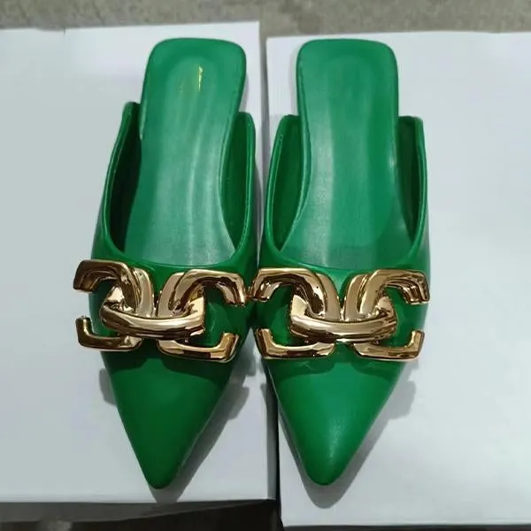 Women's Fashionable Pointed Toe Buckle Decorated Flat Slippers 33004057S