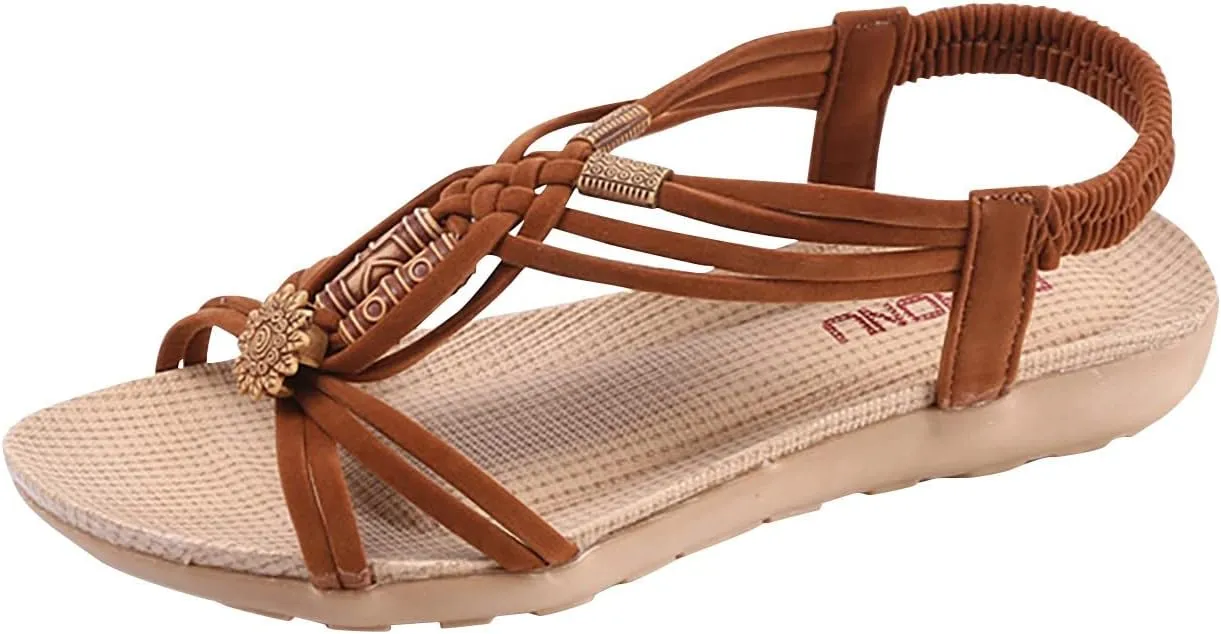 Womens Sandals Retro Slip on Peep Toe Flip Flop Comfortable Large Size Bohemia Summer Beach Flats Shoes